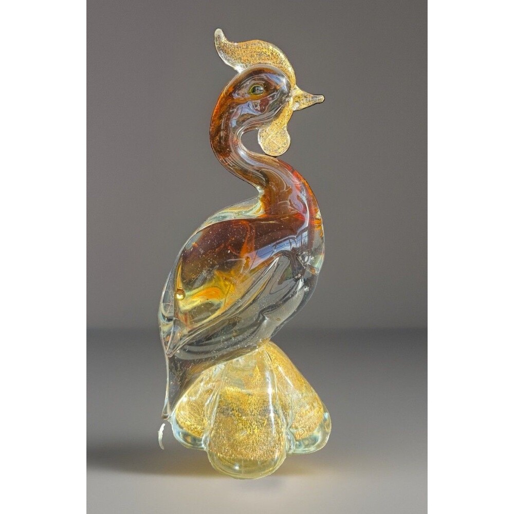 VTG MCM Murano Glass Bird Figurine Green Eyes Flavio Poli SVCC For Vetri d'Arte
